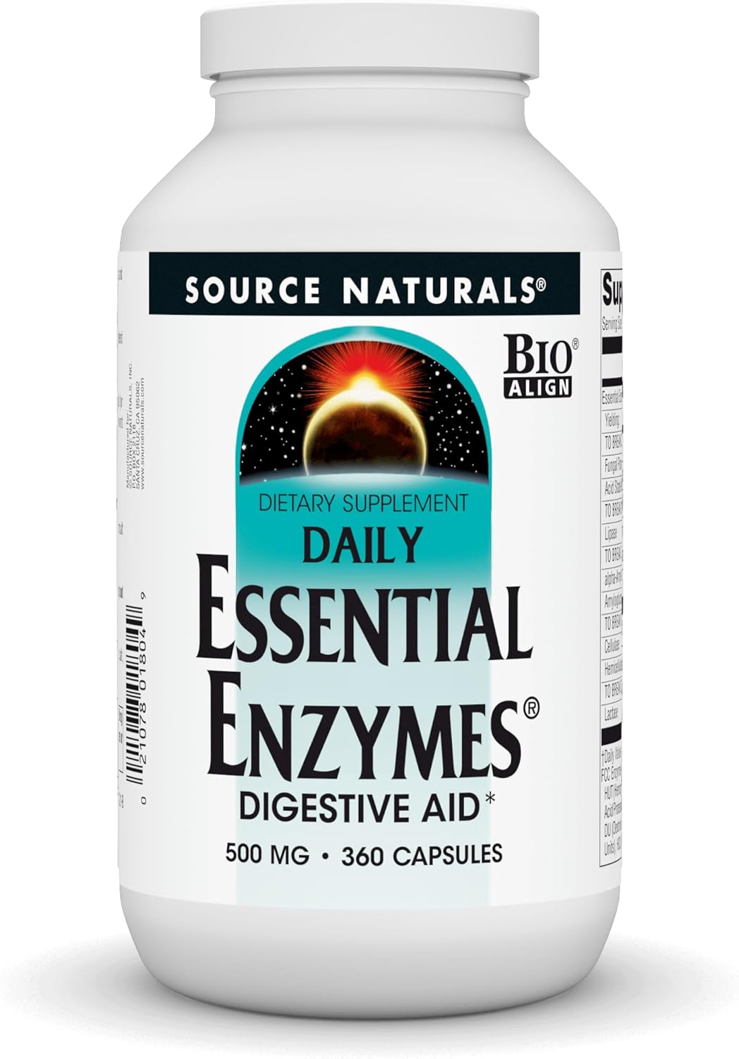 Source Naturals Essential Enzymes 500mg, Bio-Aligned Multiple Enzyme Supplement Herbal Defense for Digestion, Gas, Constipation & Bloating Relief - Digestive Aid* - 360 Capsules, 360 Servings