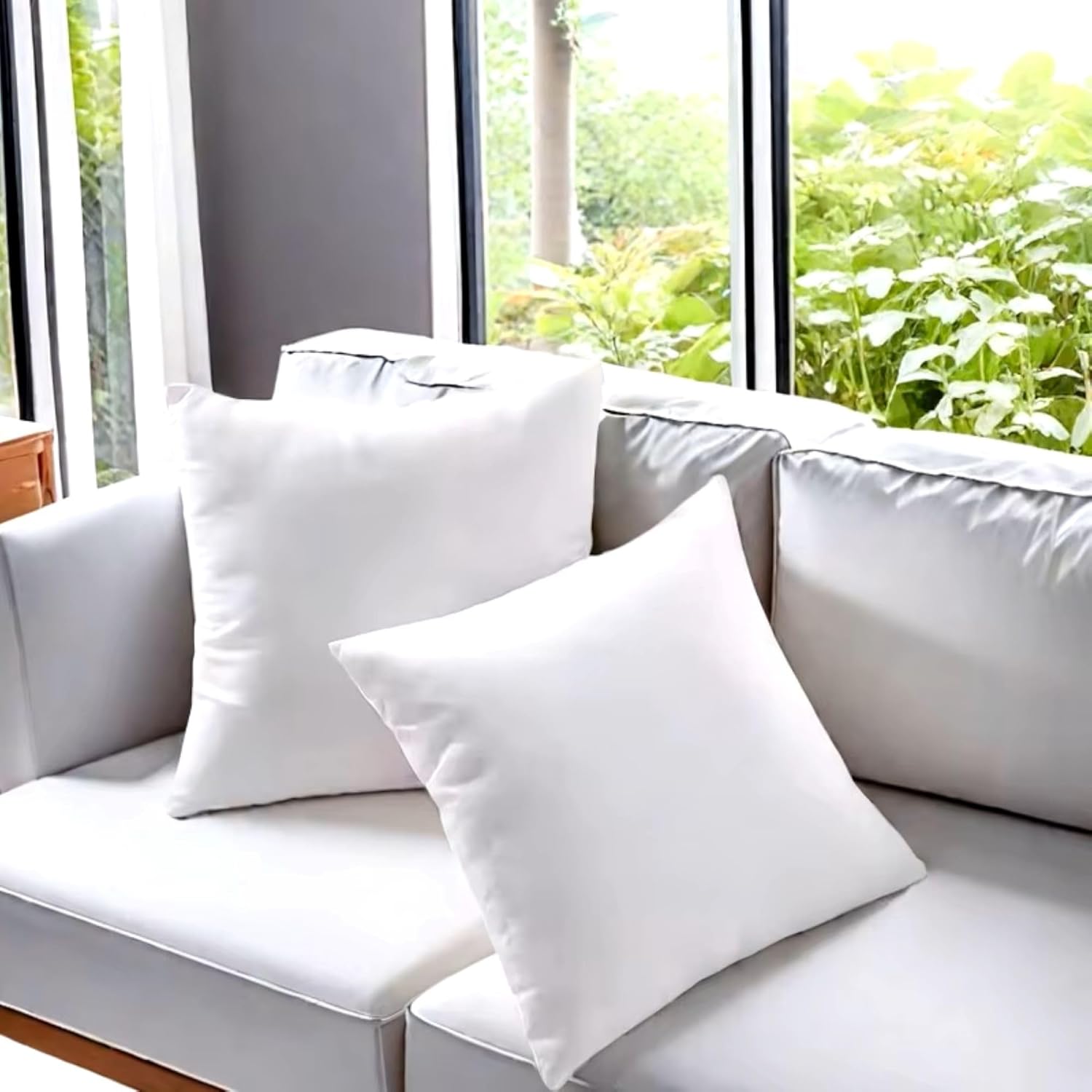 SEQ 20x20 Duck Feather Cushion Inserts – Set of 2 Decorative Throw Pillows with 233 Thread Count Cotton Covers – Fluffy, Supportive Pillow Inserts for Couch, Bed & Sofa