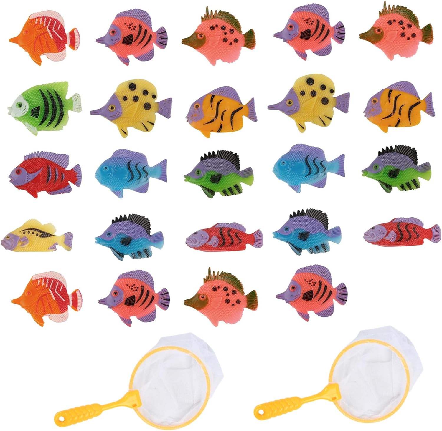 Plastic Fish, 24 Pcs Fish Toys with 2 Nets, Ocean-Themed Bath Toys for Kids, Random Assortment of Toy Fish for Classroom Learning, Parent-Child Games and Party Favors
