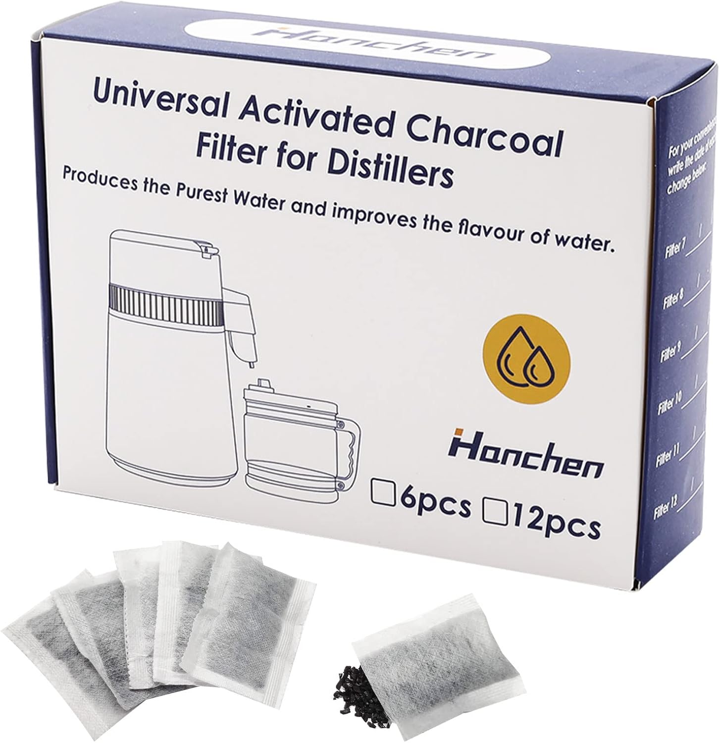 12 Pieces Activated Charcoal Filter 7.7 cm * 5.5 cm Replacement Filters for Hanchen Water Distillers and Other Distillers