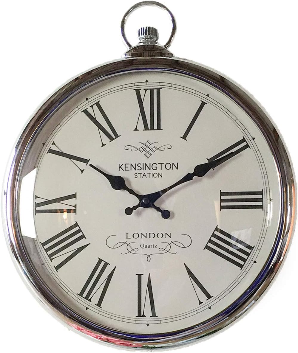 Large Silver Pocket Watch Wall Clock- Perfect for any Living Room, Dining Rooms, Kitchen, Hallway, Lounge, Conservatory or Bedroom