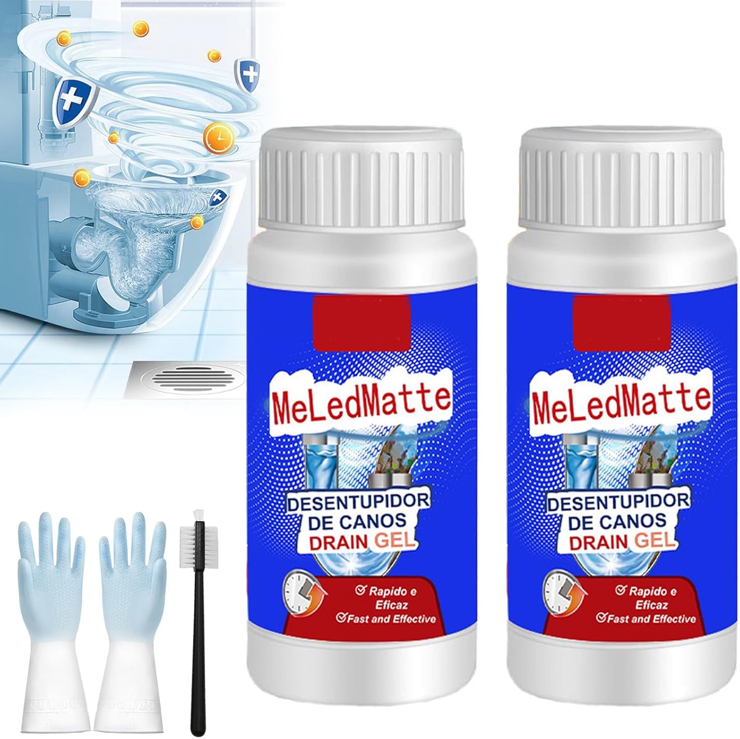 Powerful Pipe Dredging Agent Meledmatte, Professional Meledmatte Powerful Pipe Dredging Agent, Sink and Drain Pipe Dredging Powder Pipe Dredge Agent, Meledmatte Pipeline Dredging Agent (2PCS)