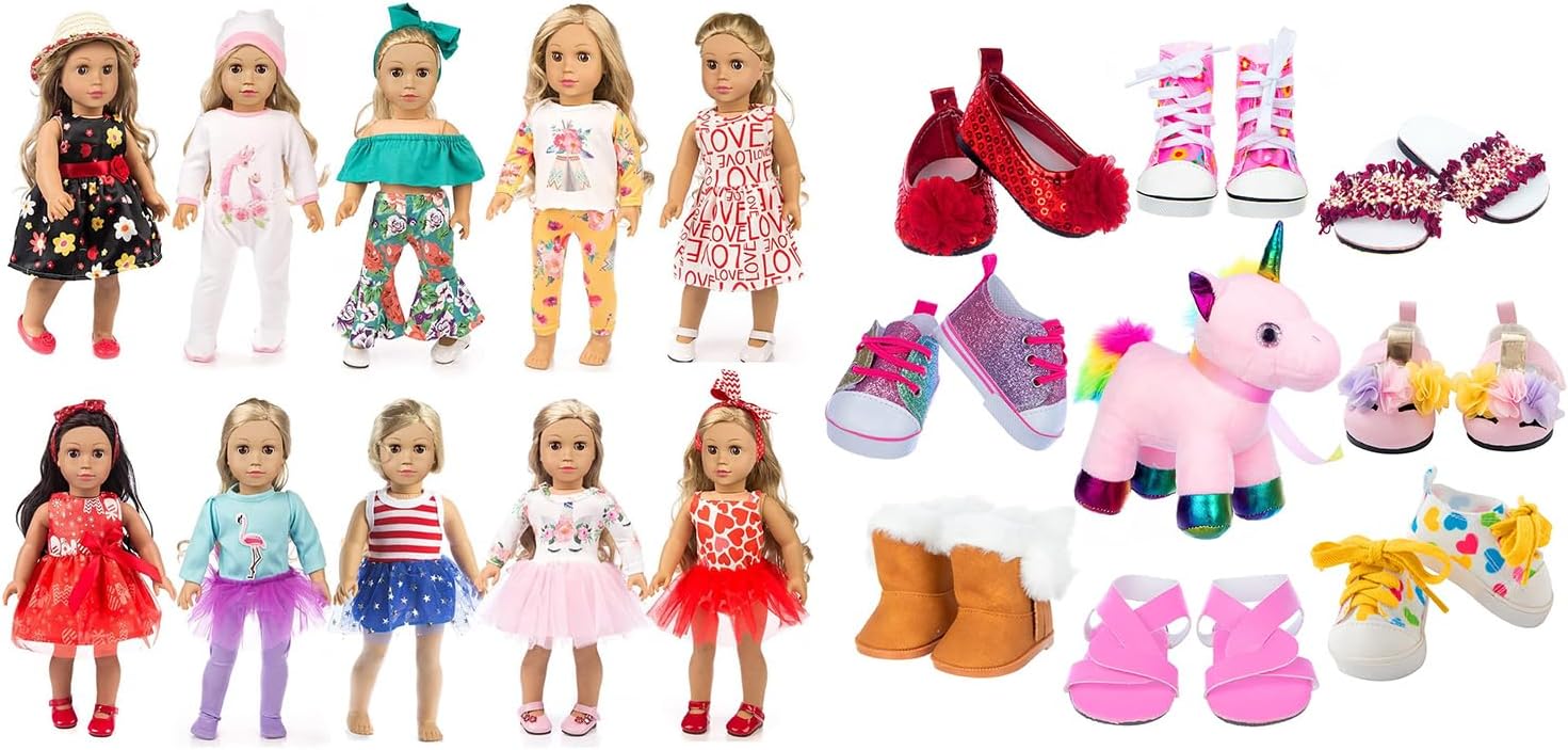10 Sets of Clothing + 8 Pairs of Doll Shoes
