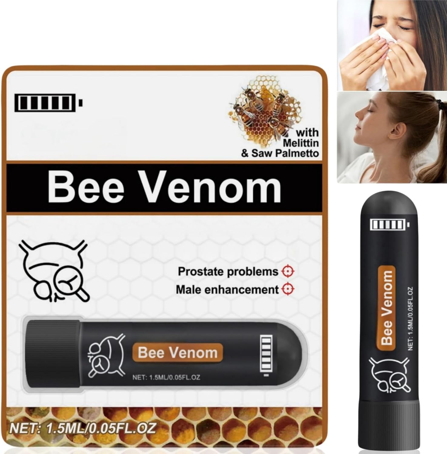 Nasal Stick,Bee Venom Nasal Inhaler Stick,Lung Cleaning Inhaler,Pros/Tate Wellness Nasal Inhaler,Non Irritating Gentle Safe Dry Nose,Natural Nasal Inhaler Stick for Men,Herbal Spray Cleansing Lung