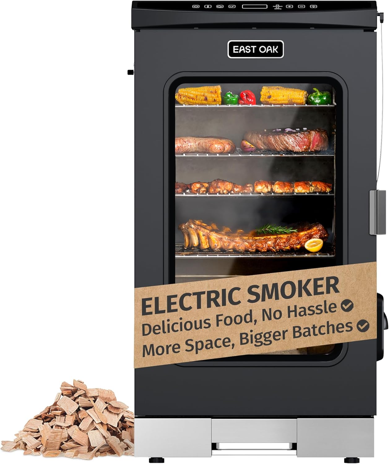 EAST OAK 30" Electric Smoker for Outdoors | Built-in Meat Probe & Up to 6× Longer Smokes on a Single Load | Side Chip Loader for Uninterrupted Smoking | Bigger Batches with 725 sq in Cooking Area