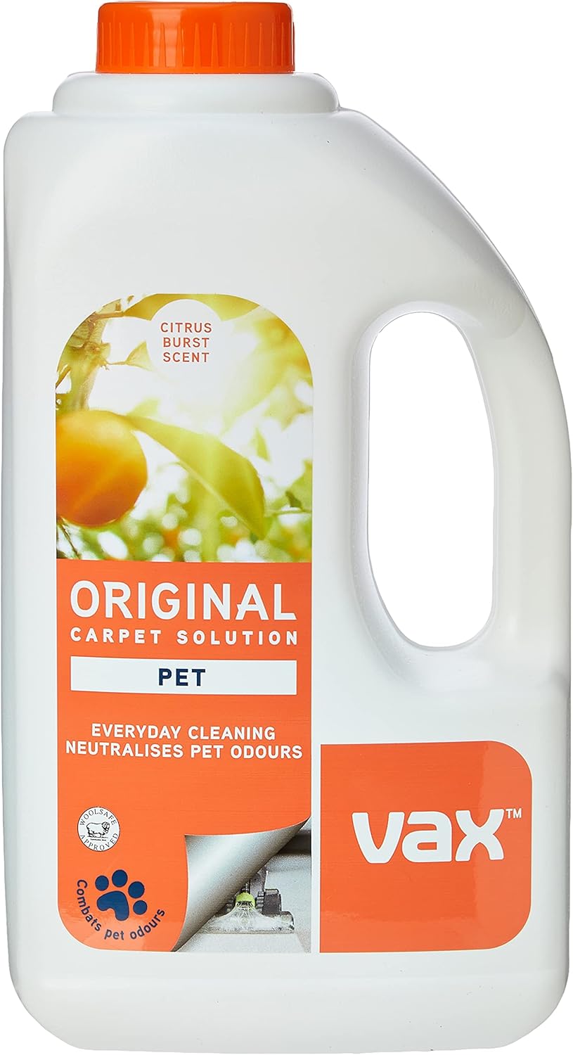 Vax Original Pet 1.5L Carpet Cleaner Solution, Stain Remover Shampoo, Citrus Burst Scent, Neutralises Pet Odours, 1-9-142054, White