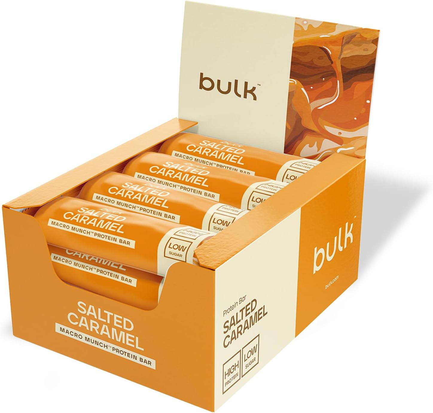 Bulk Macro Munch Protein Bar | Salted Caramel Flavour | 12 x 62g | 20g High Protein | Low Sugar | 6.7g Fibre | Soft-Baked Triple Layer | Healthy Snack Bar for Gym | Fitness | On-the-Go | Vegetarian
