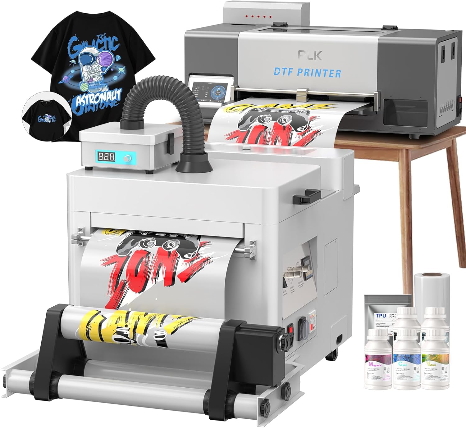 PLK A3 DTF Printer with XP600 Printhead,Double-Speed,Auto-Clean&Dual White Ink System,Low Ink Alert,13'' DTF Machine for Custom Garment Printing (A3 Printer+Powder shaker+Purifier)