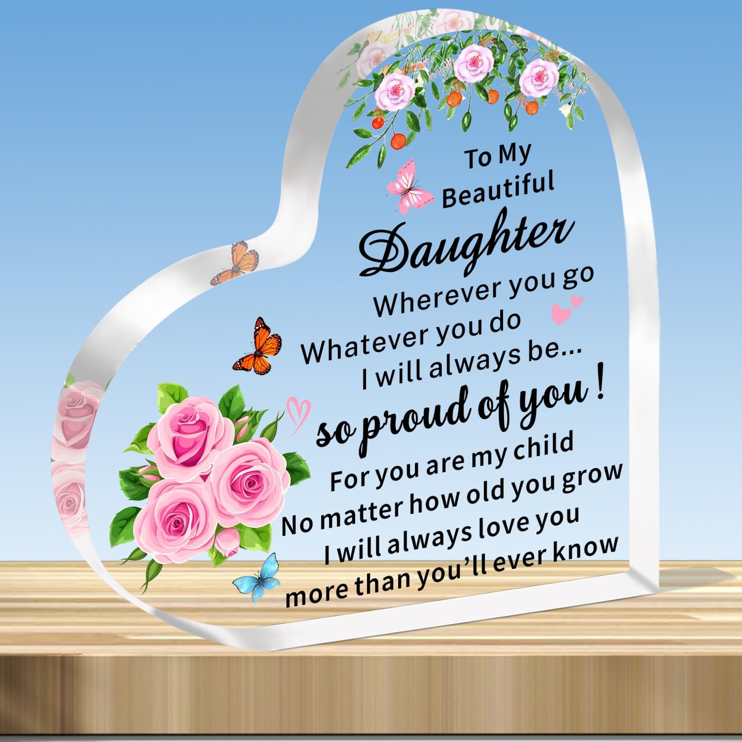 Daughter Gifts Daughter Heart Shaped Acrylic Plaque Birthday Gifts from Mum Dad,Daughter Christmas Graduation Gift Ideas
