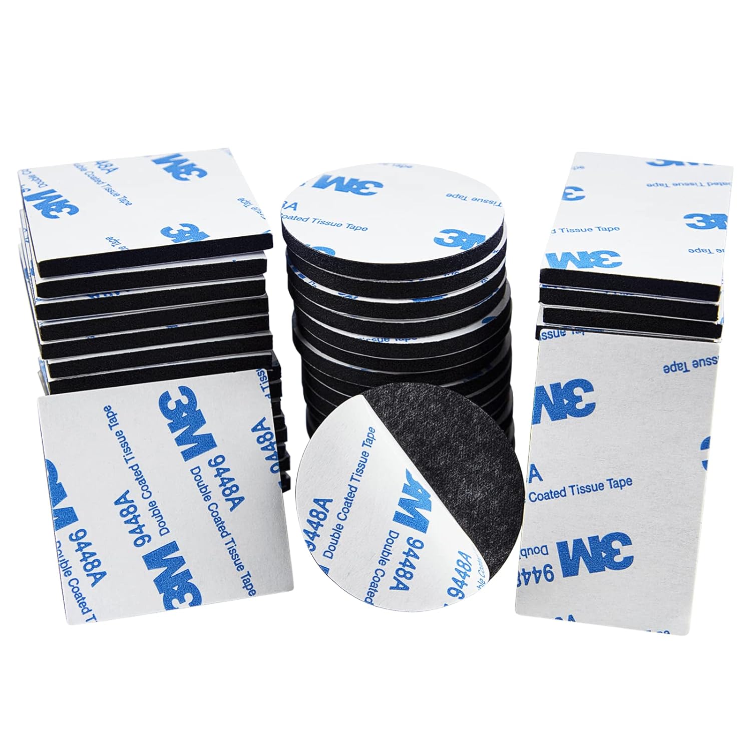 HOMMAND Double Sided Sticky Pads, 60 PCS Number Plate Sticky Pads, Sticky Foam Pads Heavy Duty, Extra Strong 3M Adhesive Waterproof Mounting for Home Office Car School, Rectangle/Squares/Round, Black