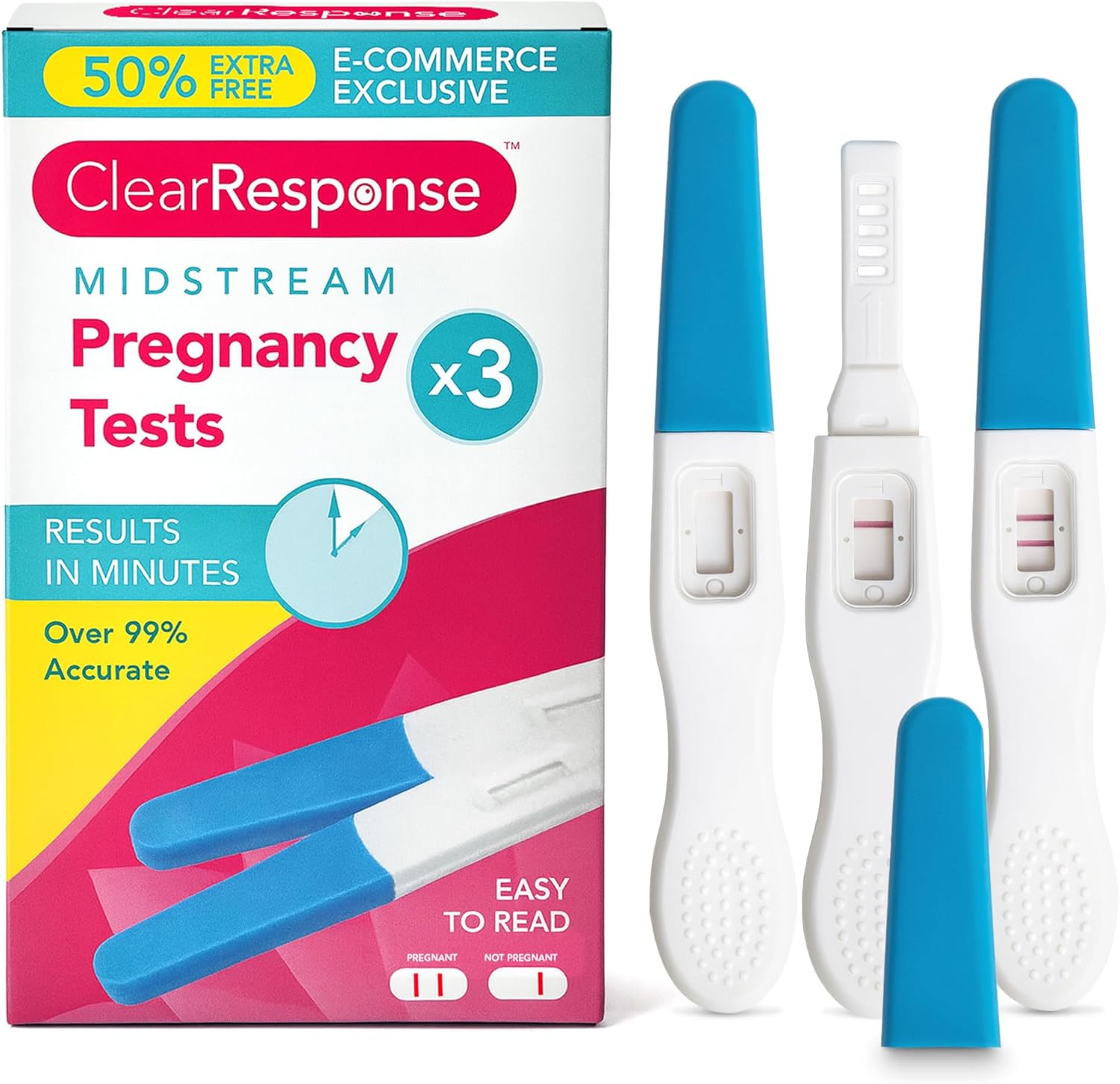 Clear Response Pregnancy Tests 3pk - Midstream Early Detection Pregnancy Test, 99% Accurate After First Missed Period - Easy Instructions, Foil Wrapped