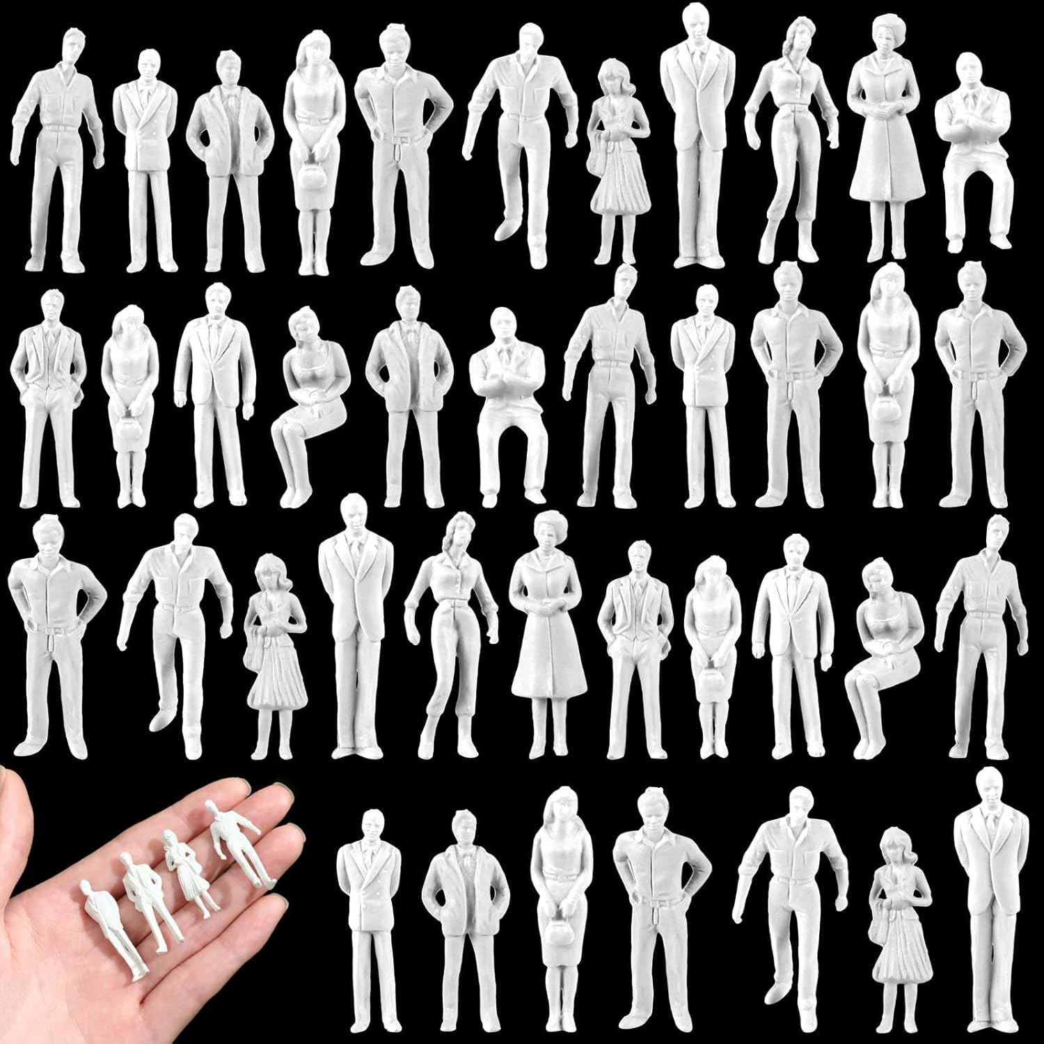 Namalu 50 Pcs Miniature People Architectural Model Trains White Unpainted Mini People Figures Standing and Sitting Mini Diorama Figures for Architectural Project Miniature Scenes (1:50 Scale)