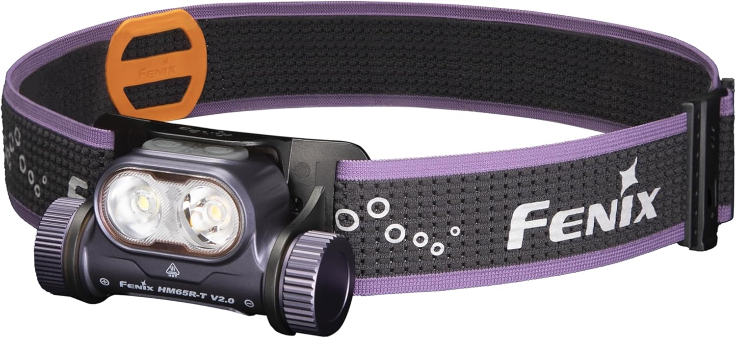 fenix HM65R-T v2.0 Dark Purple, Rechargeable Lightweight Running & Outdoor Head Torch | 1600 Lumens | 170m | 300 Hrs Max | Bi-Directional Adjustable Sport Headband | White & Warm White Beams | IP68