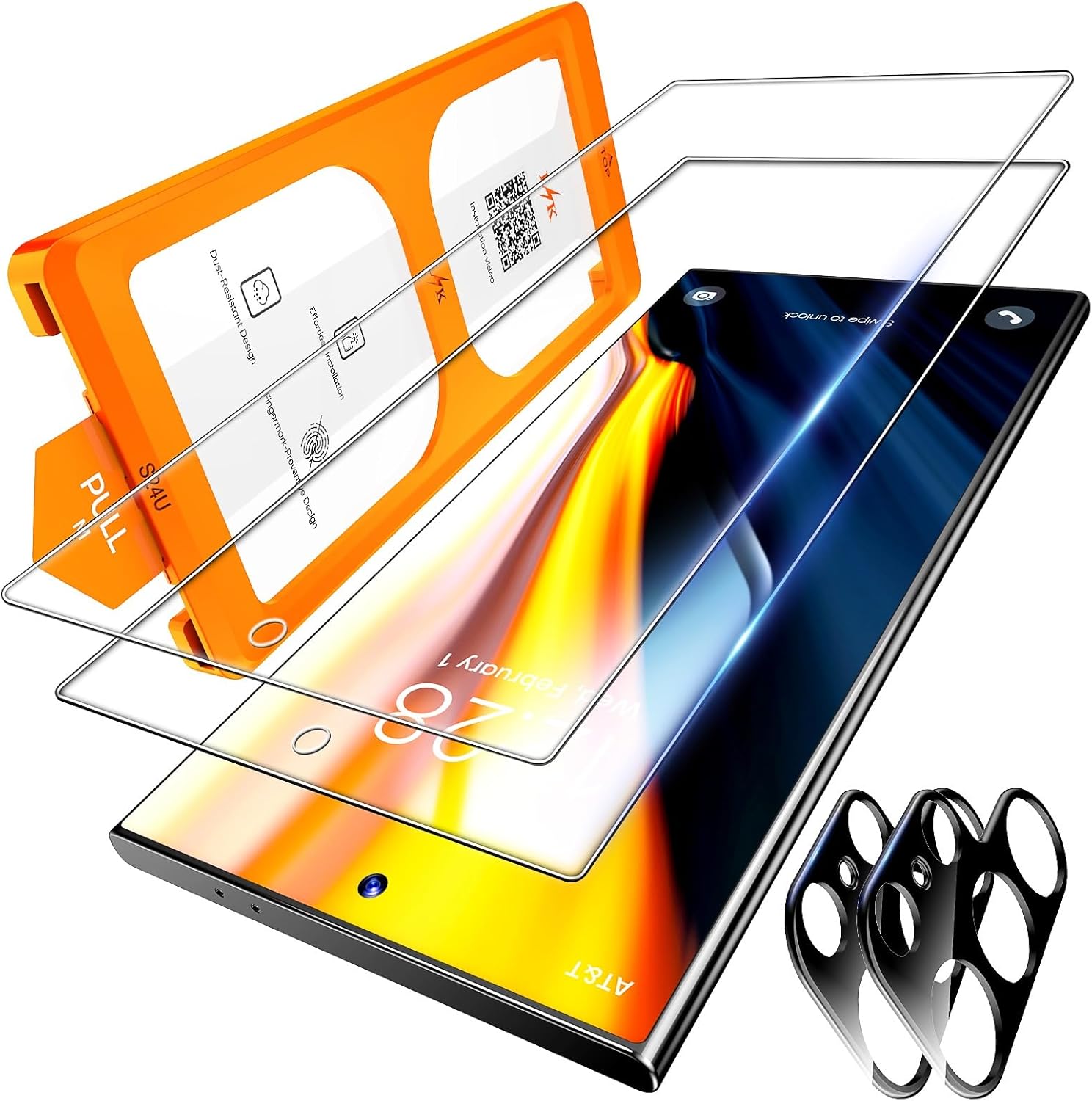 LϟK 5 in 1 for Samsung Galaxy S24 Ultra Screen Protector, 2 Pack HD Tempered Glass Film + 2 Pack Lens Protector + 1 Dust Free Installation Tool, No Bubbles Samsung S24 Ultra Screen Protector