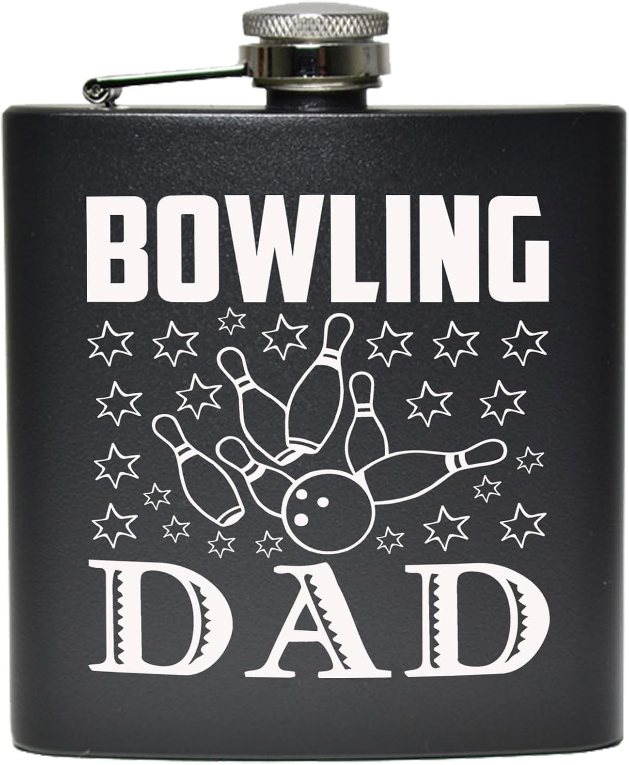 Bowling Dad Flask, Dad 6oz Black Flask, Gift For Dad, Great Gift for Father's Day, Birthday, or Christmas Gift for Dad, Grandpa, Grandfather, Papa, Husband