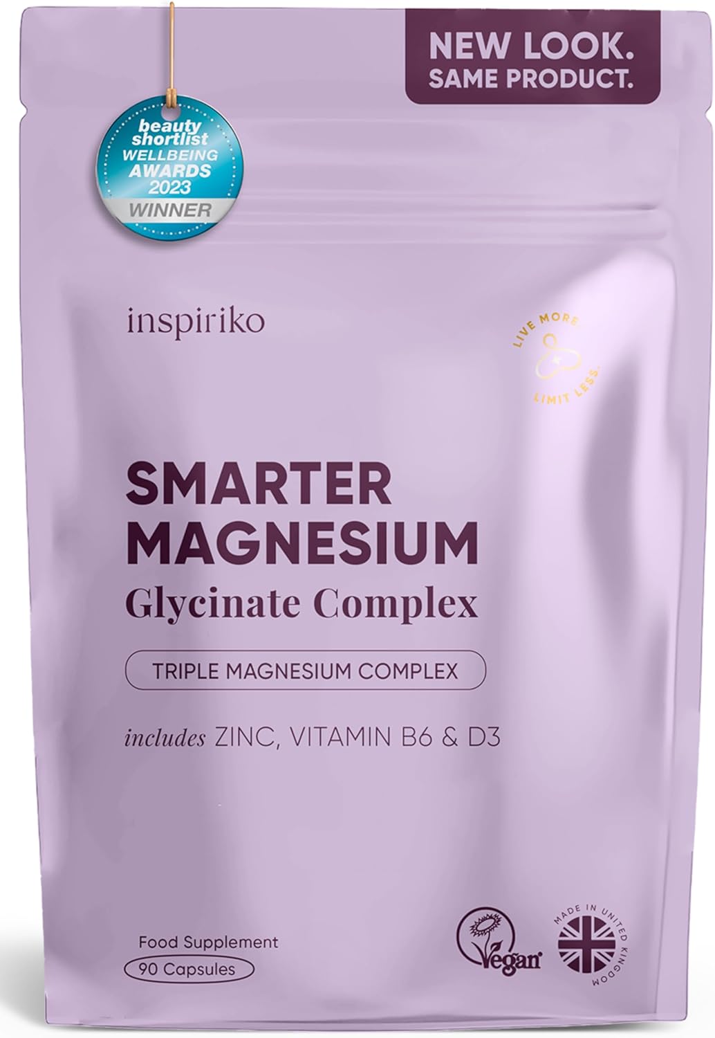 Inspiriko 6-in-1 Magnesium Supplements for Women (45 Day Supply) 1600mg Triple Magnesium Complex with Citrate, Malate & Glycinate, Zinc, B6 & D3 - for Sleep, Energy & Hormonal Balance, 90 Capsules