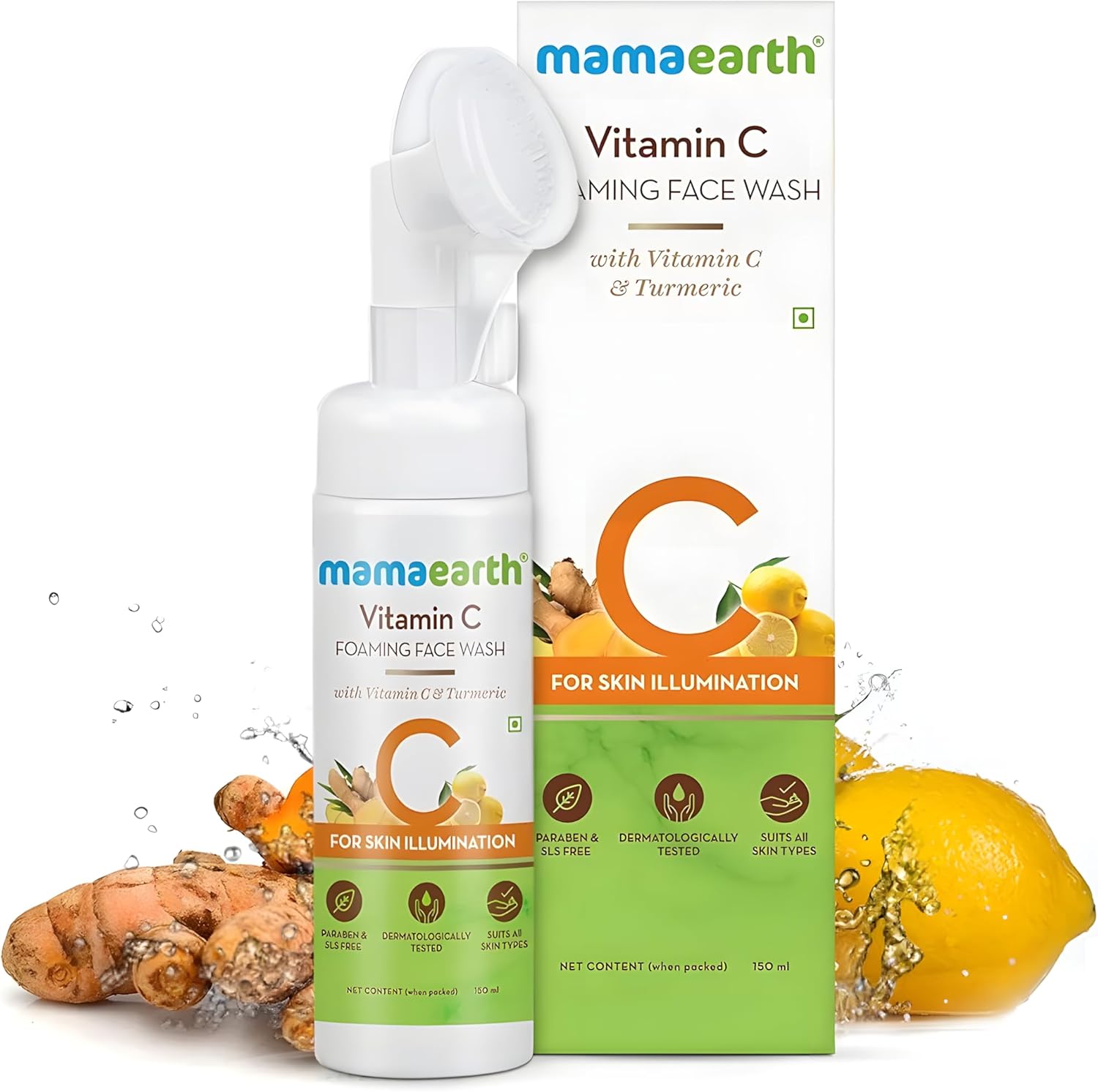 Mamaearth Vitamin C Face Wash with Foaming Silicone Cleanser Brush Powered by Vitamin C & Turmeric - 150ml
