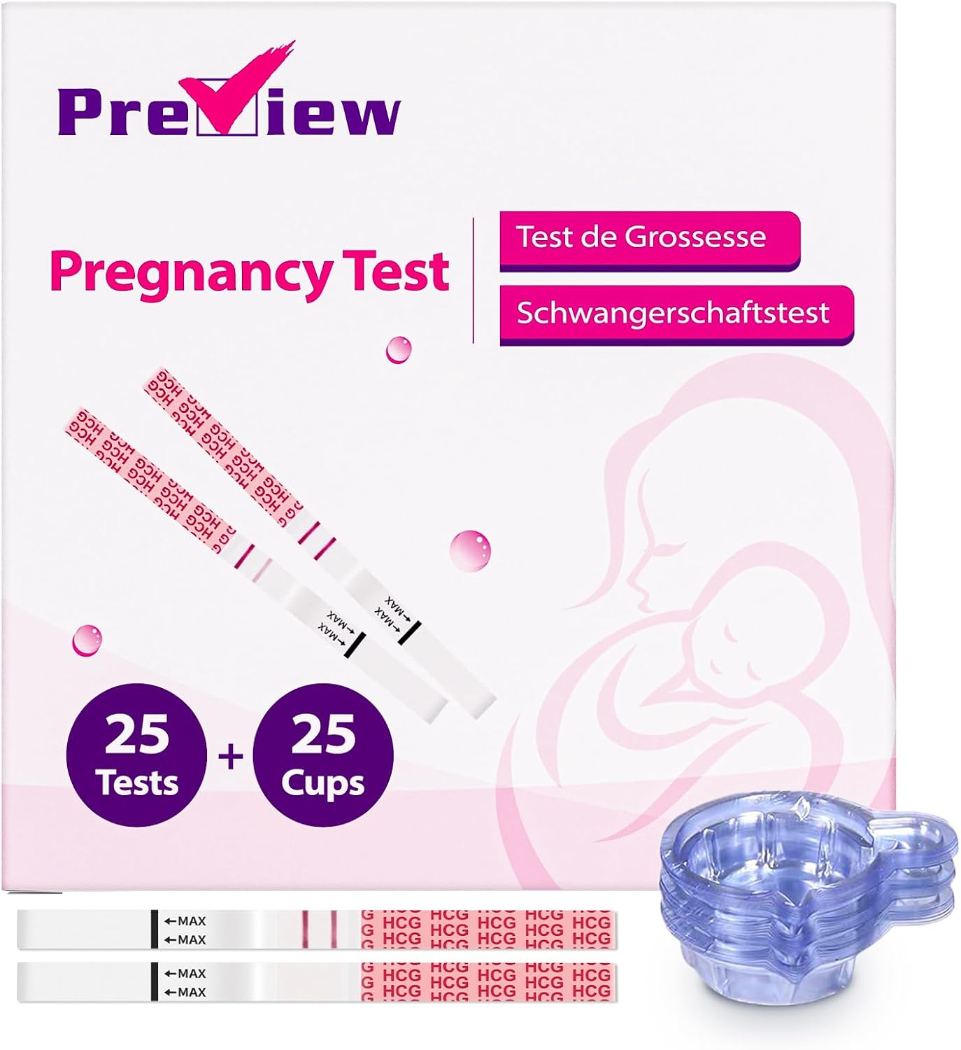 Preview Pregnancy Test Strips 25x Early Pregnancy Tests with Urine Cups 10 MIU/mL 6 Days Early Detection