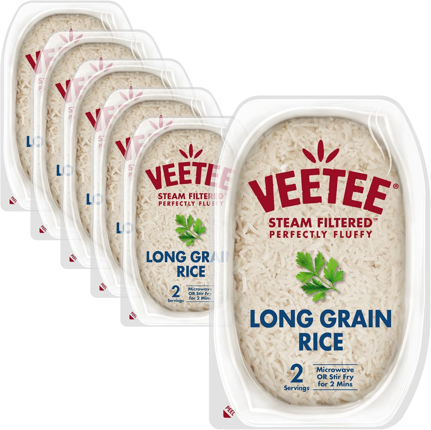 VEETEE Microwavable Long Grain Rice Pot, Quick Cook Cupboard Food, Low Sodium, Wheat-Free, No Artificial Colours, Flavours or Preservatives, 280 g (Pack of 6)