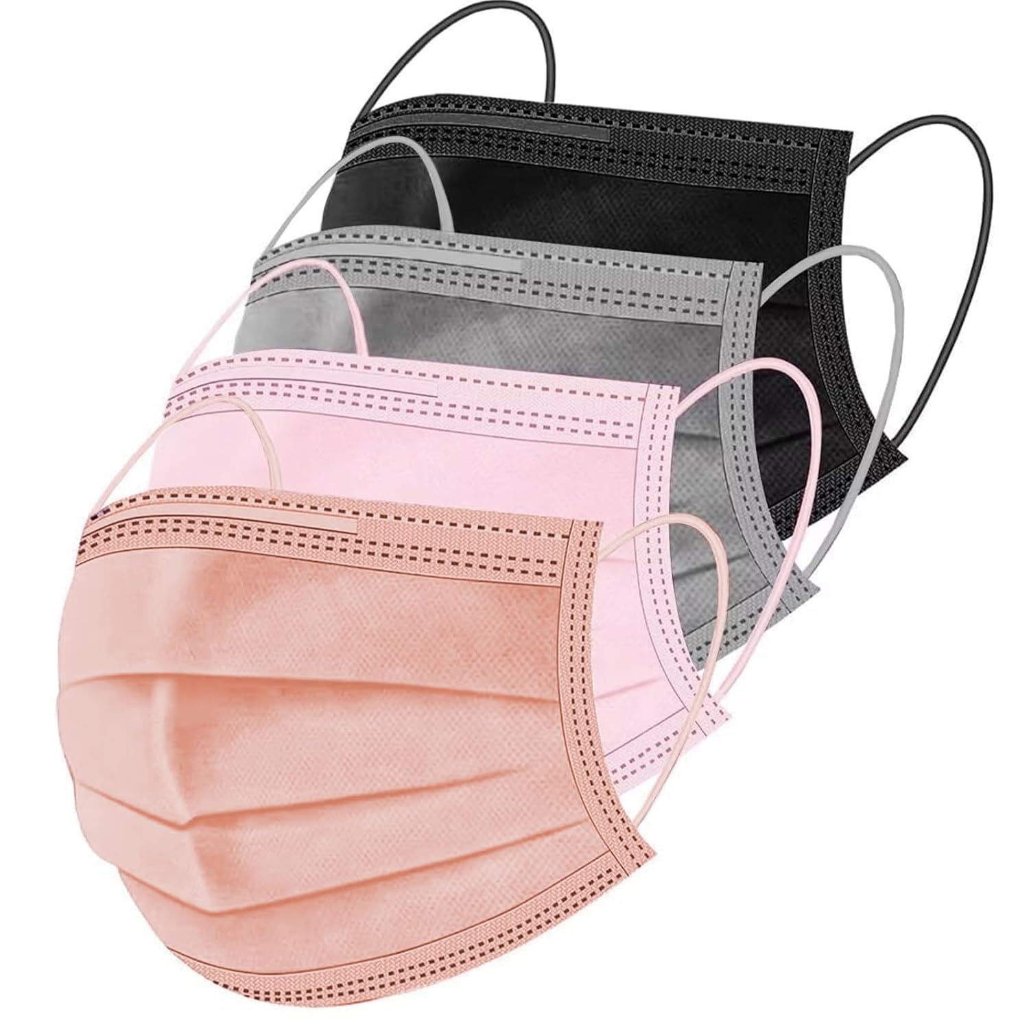 ZIYE 100 Pcs Non-medical Multicolor Disposable Face Masks, Breathable Non-woven Maskial Mouth Cover 3 Layer with Nose Clip Elastic Earloop 4Color