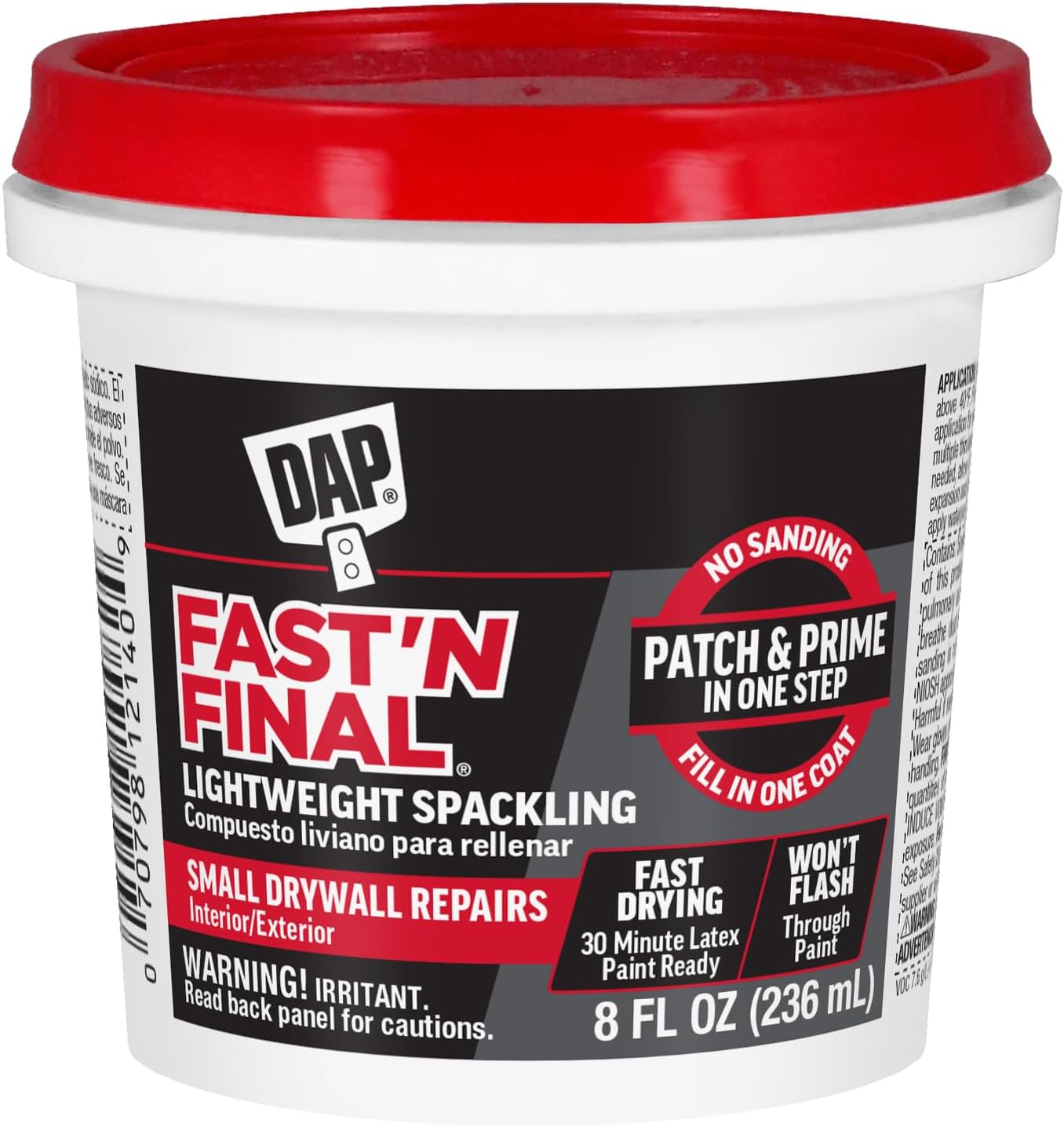 Dap 12140 Fast N Final Interior Exterior Spackle, 1/2-Pint,White, 8 Fl Oz (Pack of 1)