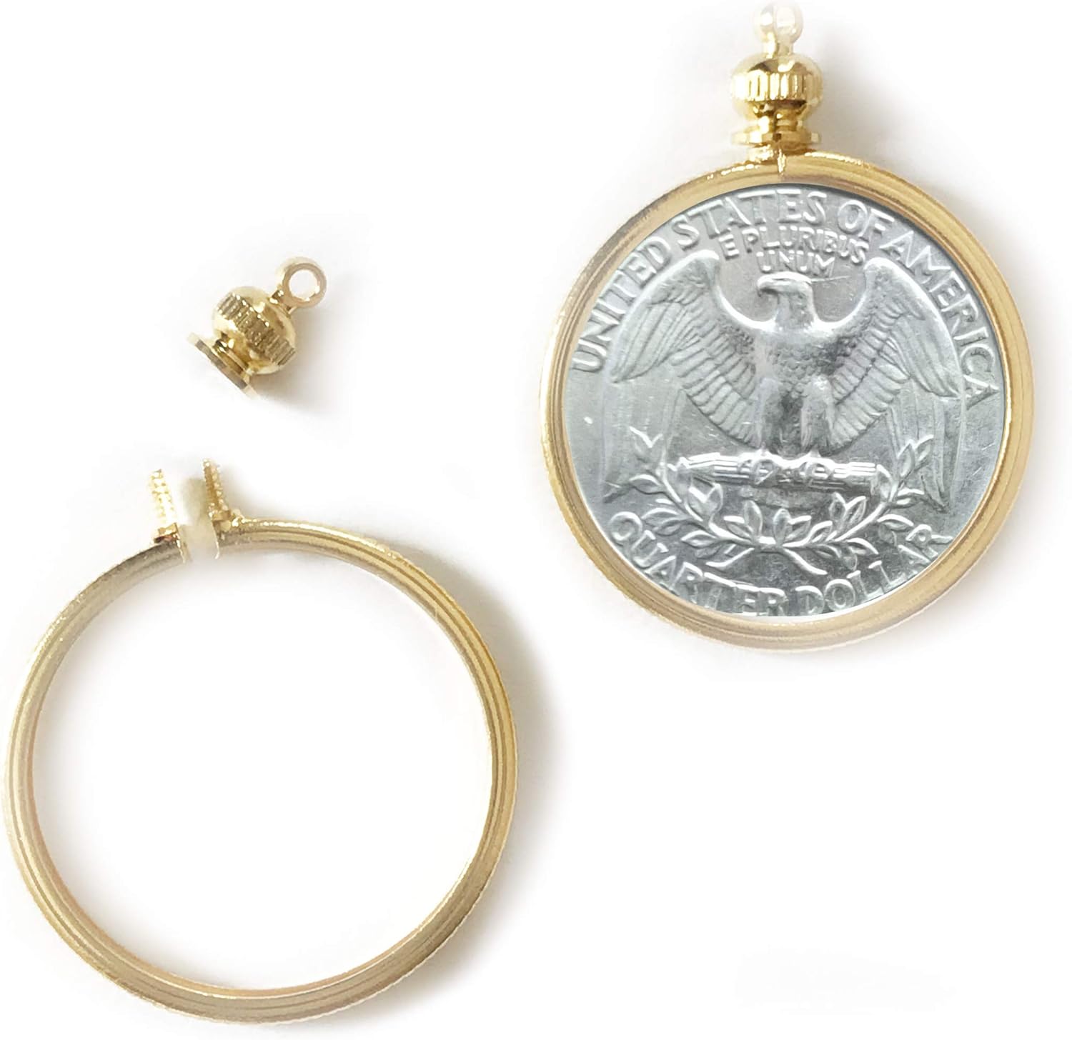 25 Cent/USA Quarter Coin Holder Bezel Goldtone ~ for Charm, Necklace, Pendant, Display