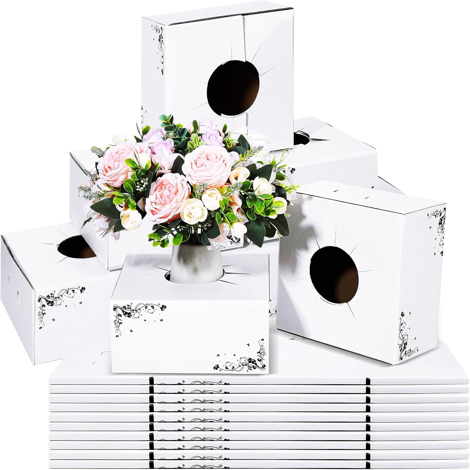 MotiMind Delivery Boxes, 10 Pcs White Corrugated Cardboard, 8x8x4 inch, Flower Arrangement, Industrial Scientific Packaging, Shipping Supplies