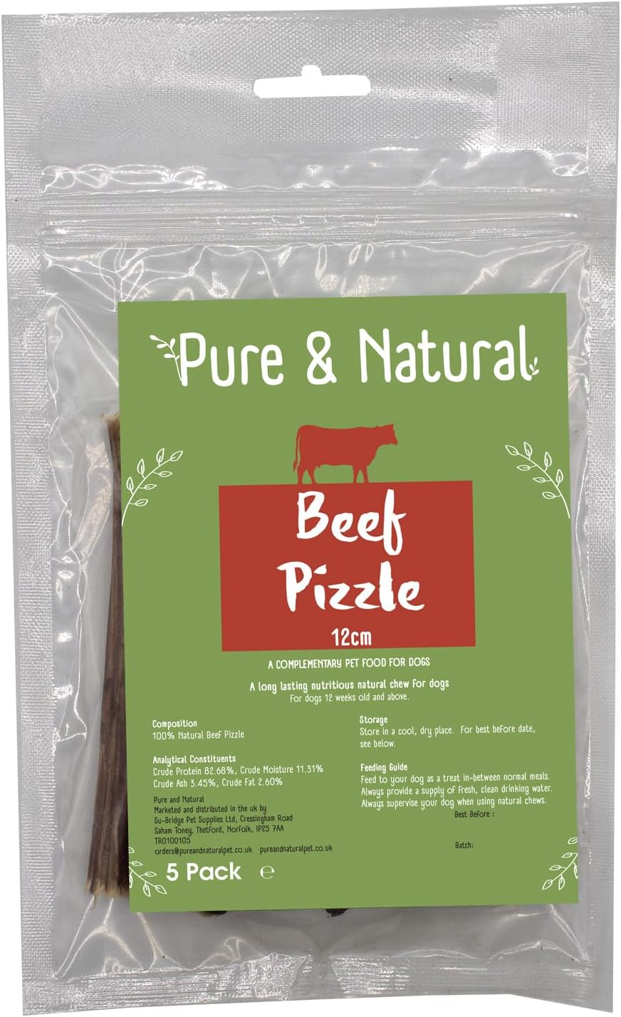 Pure & Natural Bull Pizzle Sticks for Dogs, 12cm (Pack of 5) - Natural Dog Chews & Bully Sticks, Hypoallergenic & Low-Fat Dog Treat