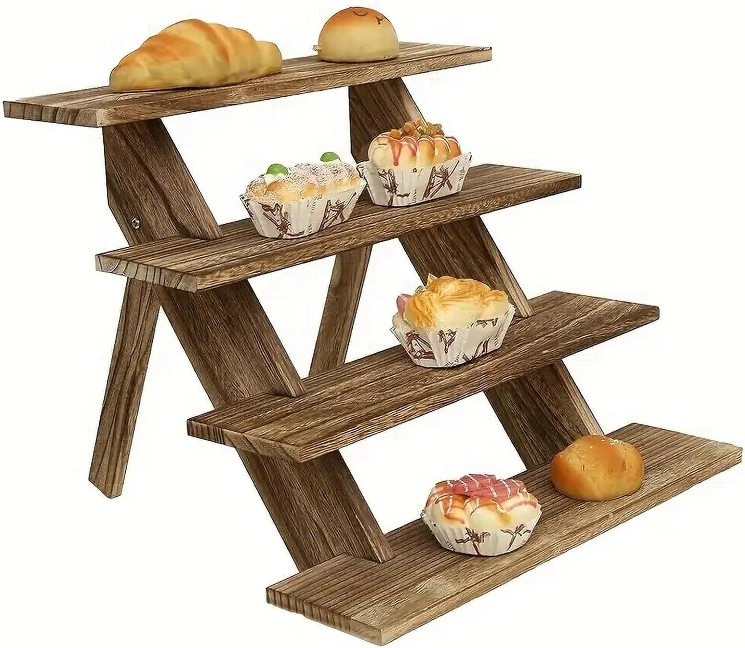 NCONCO 4 Tier Wooden Cupcake Display Stand, Wood Retail Countertop Display Shelves, Rustic Party Risers Cake Stand Shelf, Makeup Step Perfume Organizer for Spice, Plant, Dessert, Craft, Perfume