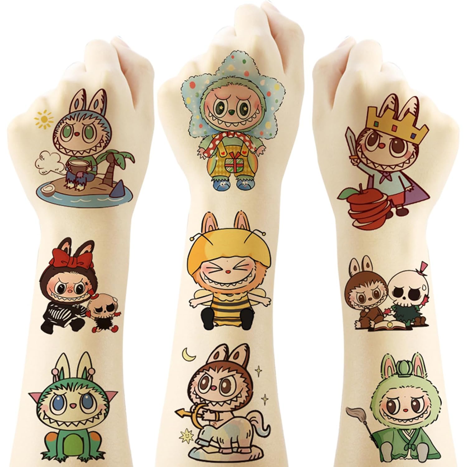 40pcs Labubu Temporary Tattoos for Kids, Birthday Party Favors, Cute Cartoon Decoration Sticker Gifts for Girl Boys Home Activity Class Prizes Carnival Christmas Rewards (Labubu)