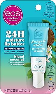 eos Sunset Sips Lip Butter Tube- Island Coconut, 24-Hour Moisture, Overnight Lip Mask, Lip Care Products, 0.35 fl oz