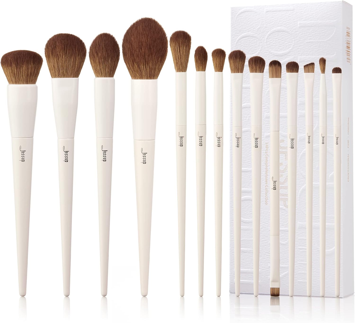 Jessup Makeup Brushes 14Pcs Make up Brushes Premium Synthetic Makeup Brush Set for Contour Concealer Foundation Eye Shadow Blending Liner Powder Blush Light Grey T329