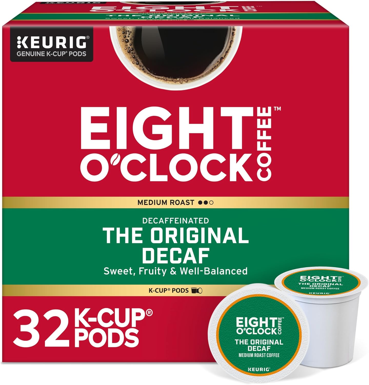 Eight O'Clock Coffee The Original Decaf, Single-Serve Keurig K-Cup Pods, Medium Roast Coffee Pods, 32 Count
