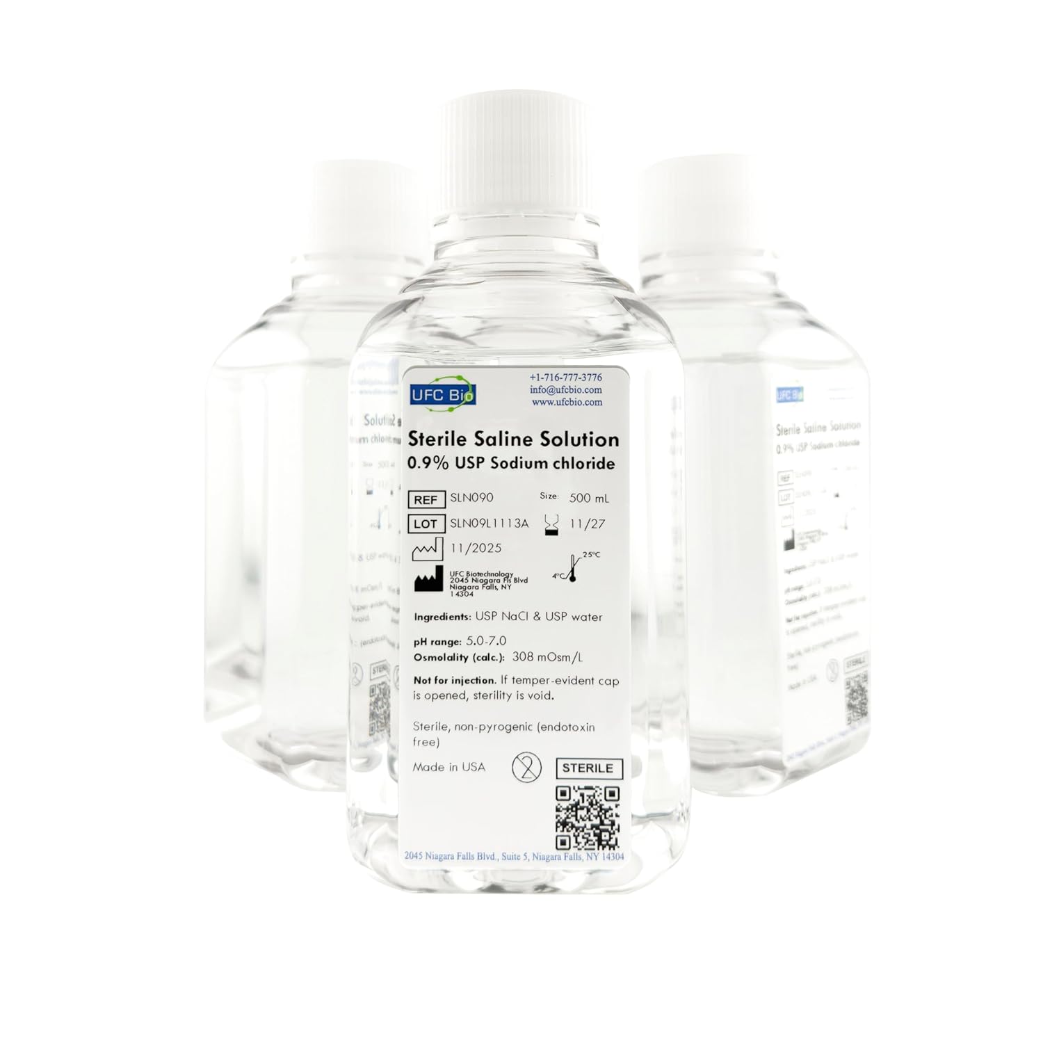 0.9% Normal Saline Solution - Sterile USP Sodium Chloride - Made in USA - 500 mL - (4 Pack - 2000 mL Total)
