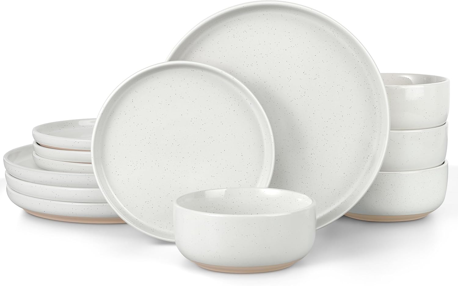 LIANYU Dinnerware Dishes Sets for 4, 12 Piece Stoneware Plates and Bowls Sets, Kitchen Dining Dishware Tableware, Microwave & Dishwasher Safe, Snowy White