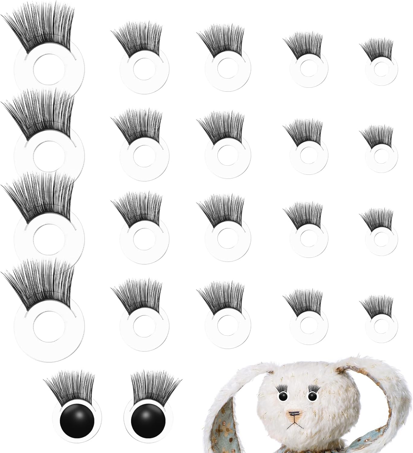 20Pcs Doll Eyelashes 5 Sizes Safety Eyelashes for Doll Making, Eye Make Up Accessories, Plastic Stuffed Crochet Eye Lashes for Puppet Teddy Bear Plush Animal Making