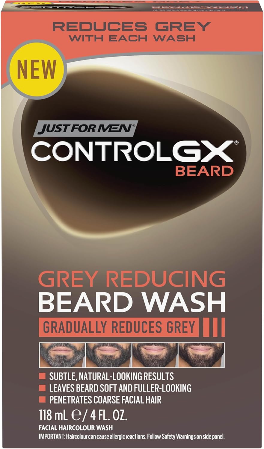 Just For Men Control GX Beard Wash, Reduces Grey With Each Wash For Subtle, Natural-Looking Results – All Shades, 118 ml
