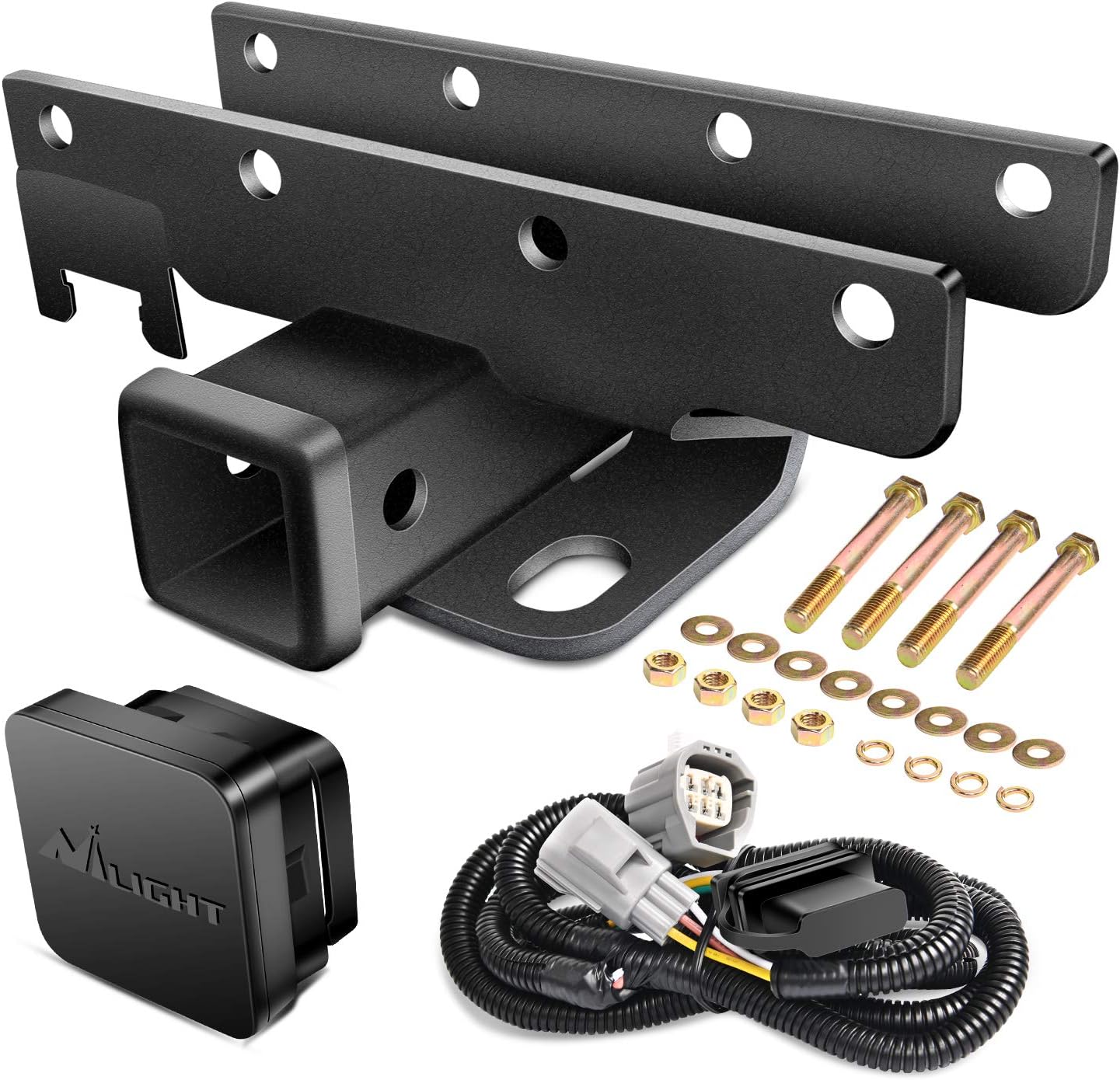 Nilight JK-61A 2' Inch Rear Bumper Tow Trailer Hitch Receiver Kit, Compatible for 2007-2018 Jeep Wrangler JK 4 Door & 2 Door Unlimited, w 4-Pin Wiring Harness, Exclude JL Models