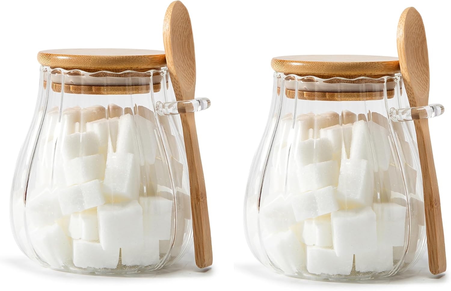 2Pcs Glass Jar Sugar Container with Bamboo Spoons Lids 15 oz Sugar Bowl Coffee Bar Food Storage Jar Cereal Nuts Salts Coffee Tea Flour Sugar Container