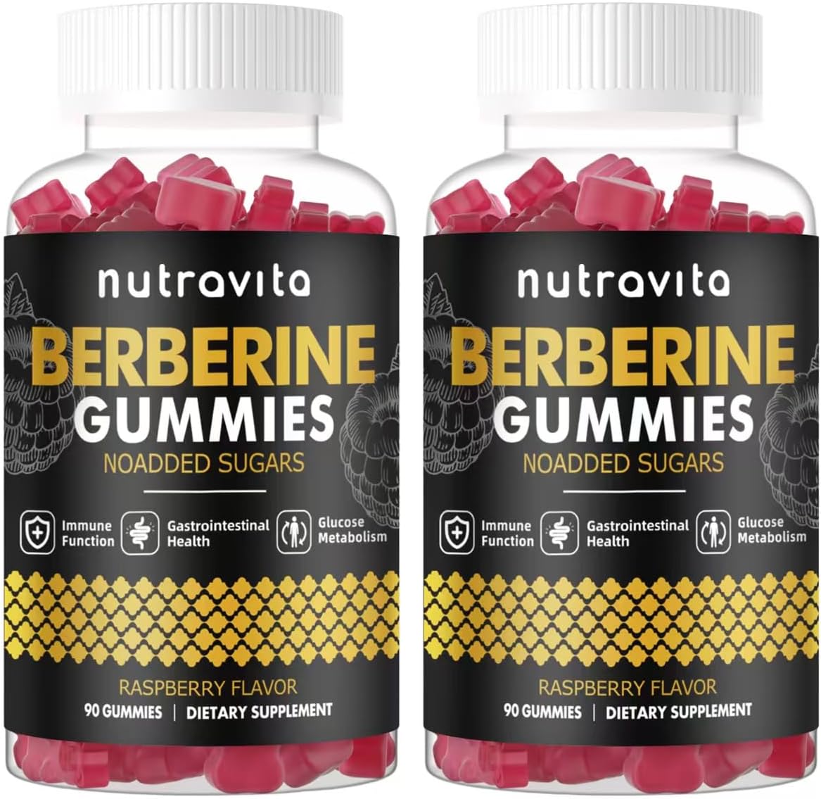 Nutravita Berberine Gummies with Ceylon Cinnamon 1500mg High Potency Berberine HCL Supplement for Immune and Metabolism Support, Sugar Free Organic Berberine Gummies Raspberry Flavor-2PACK