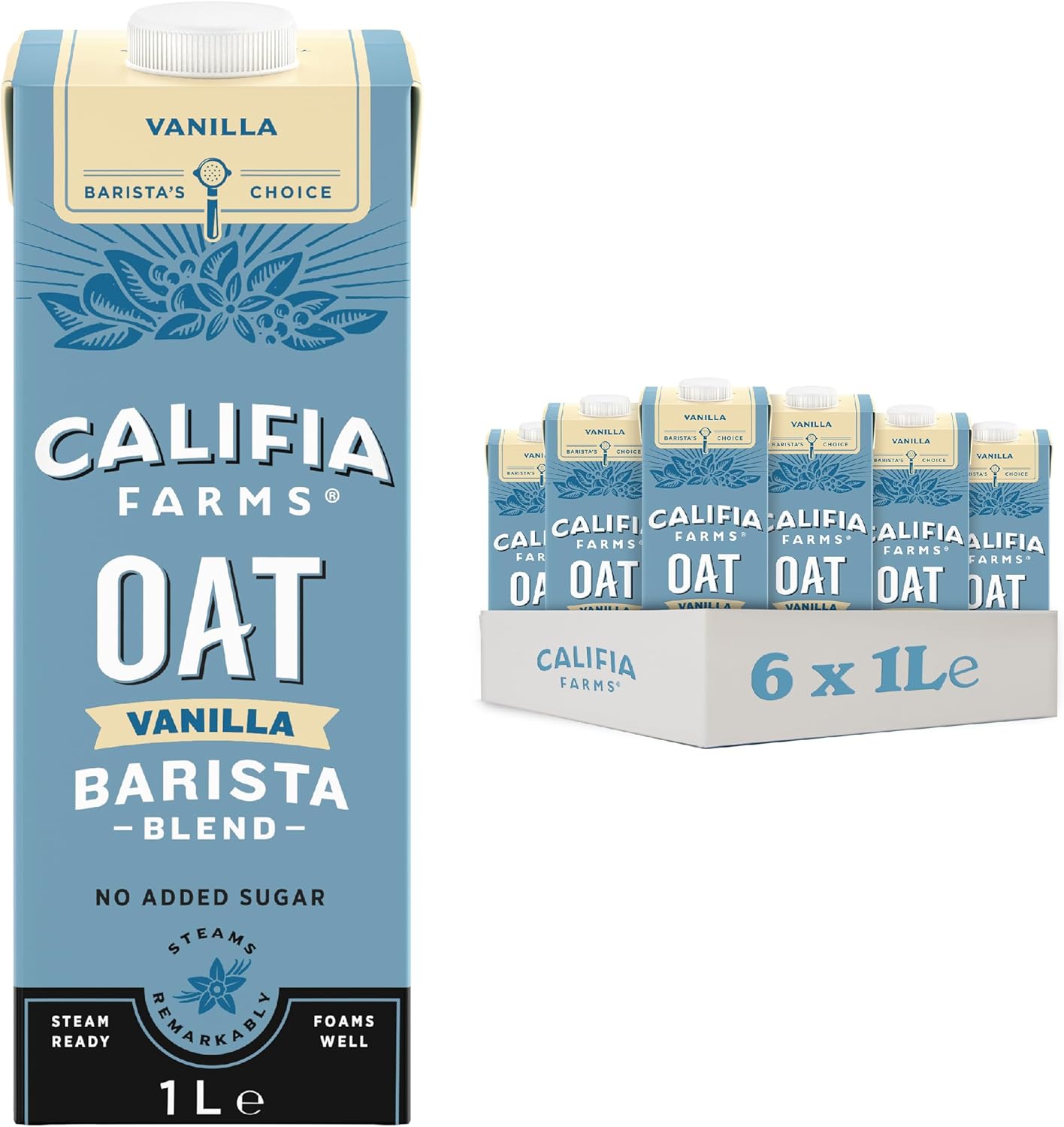 Califia Farms Vanilla Oat Barista Blend Drink - Vanilla Flavour Barista Blend With Calcium & Vitamin D - Dairy Free, Lactose Free & Vegan 6 x 1L