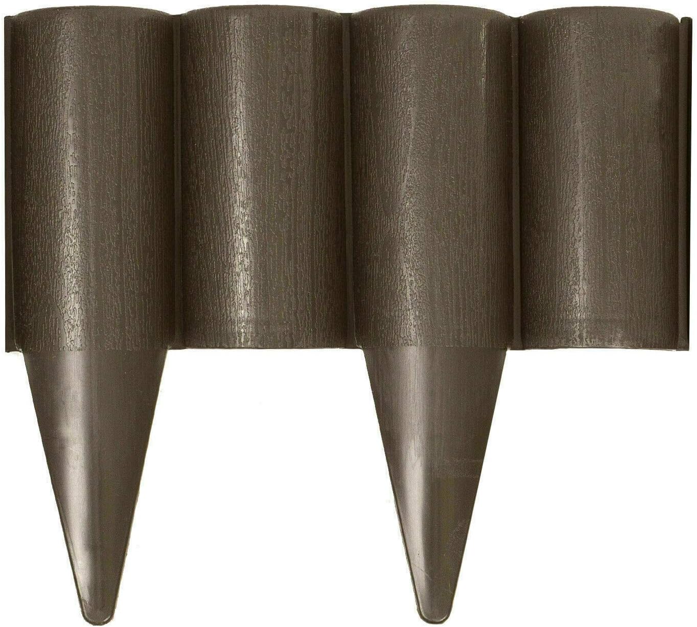 Brown Lawn Edging Border Palisade - 2.5 metres / 8.2 ft Long - Garden Fencing with Wood Log Texture and Ground Stakes for Landscaping, Flower Beds, Patio, Lawn, Pavement Edge