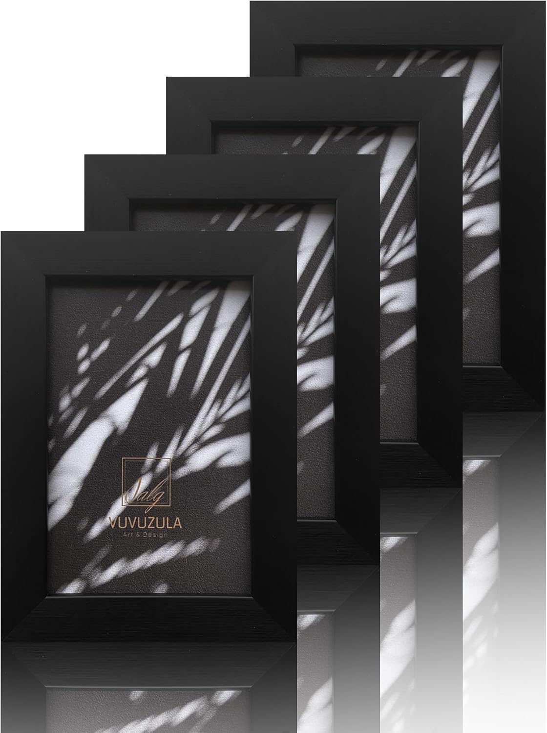 VUVUZULA 6x4 Real Glass Black Picture Frames Photo Frame 4x6 Inch Set of 4 for Tabletop or Wall
