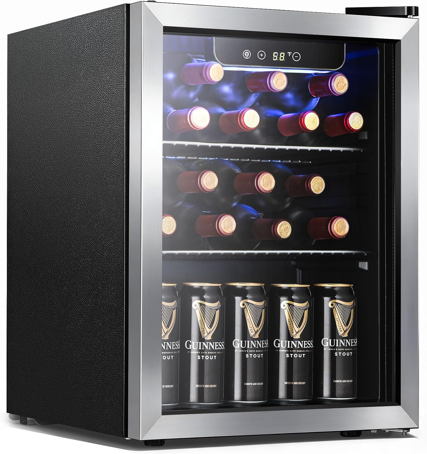 Antarctic Star 1.7 Cu. Ft. Beverage Refrigerator, Holds Up to 68 Cans, Compact Drink Cooler with Stainless Steel-Framed Glass Door, Digital Temperature Display & Electronic Controls, Silver