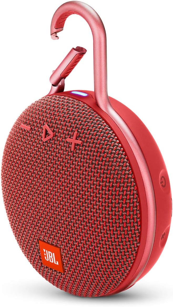 JBL Clip 3, Fiesta Red - Waterproof, Durable & Portable Bluetooth Speaker - Up to 10 Hours of Play - Includes Noise-Cancelling Speakerphone & Wireless Streaming