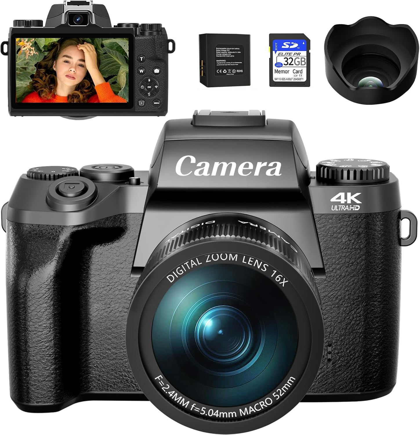 2.7K HD 44MP Digital Camera 16X Zoom with 32G Memory Card 1 Batteries YouTube Portable Mini Compact Camera for Kids Teens Adults Beginners