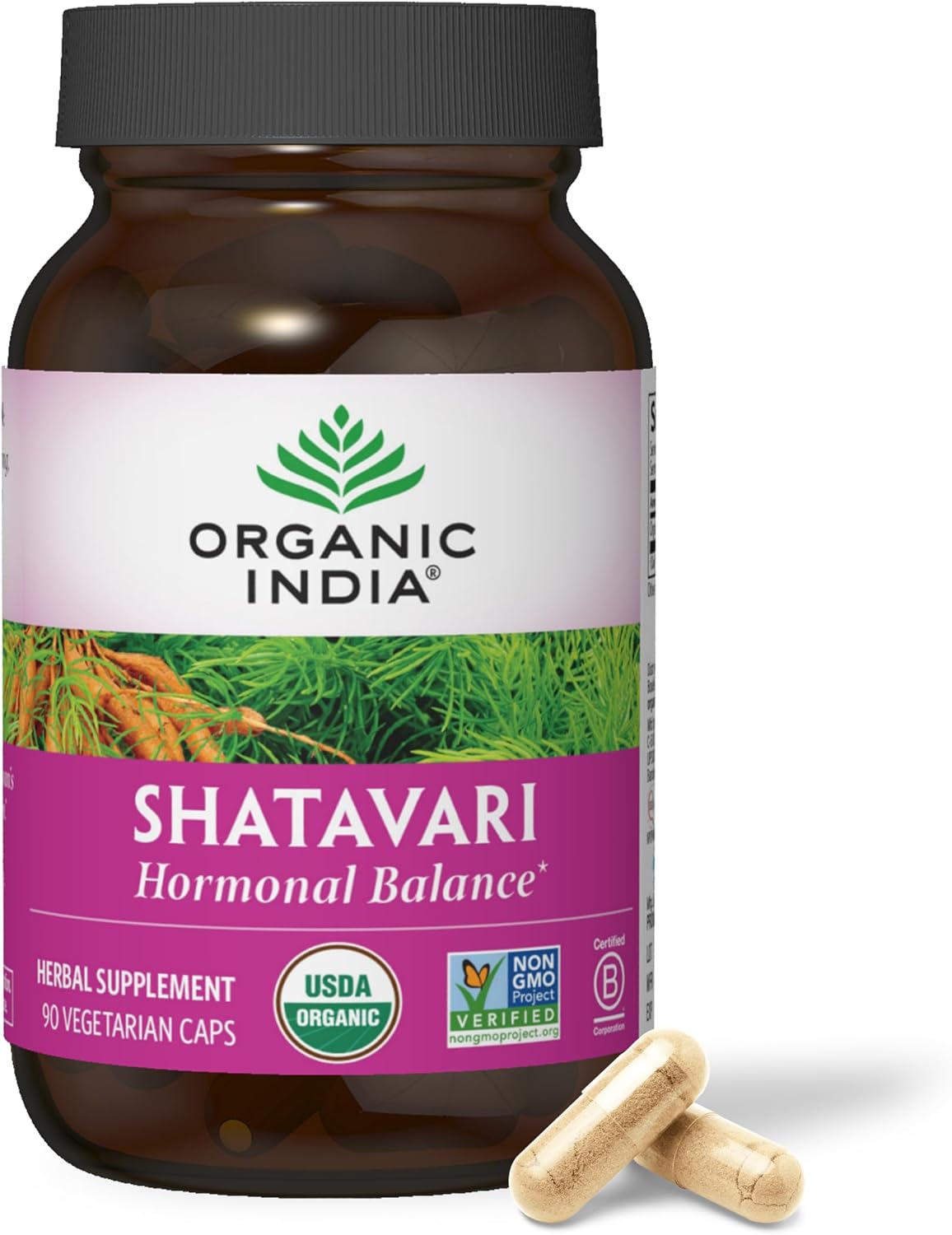 ORGANIC INDIA Shatavari Capsules - Herbal Supplement, Supports Hormonal Balance, Immune System Support, Vegan, Gluten-Free, USDA Organic, Supports Reproductive Health - 90 Capsules