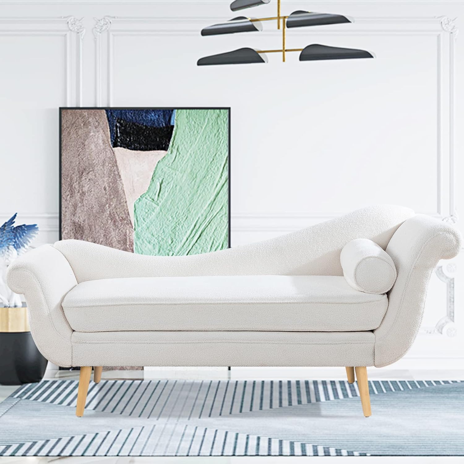 Chaise Lounge Indoor White Velvet 71'' with Scroll Arms Wave Back Lounge Chair Fainting Couch Comfort Simplistic Spirituality for Bedroom Office Living Room (White)