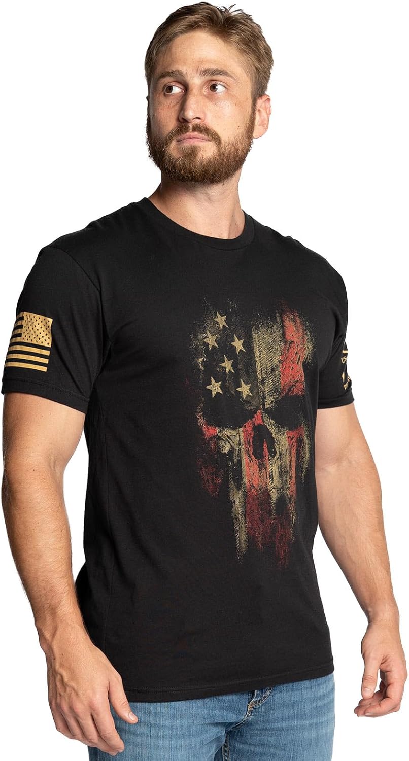 Grunt Style American Reaper 2.0 - Patriotic Skull Graphic Tee, USA, American Flag - Men's Tactical Short Sleeve T-Shirt