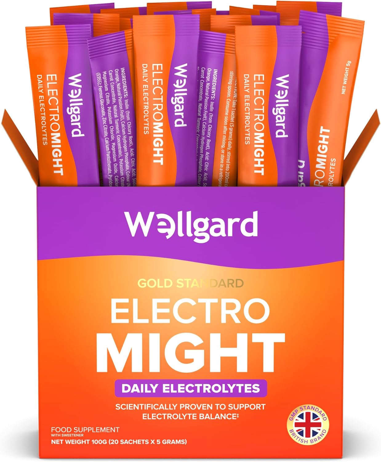 Wellgard Electromight – Advanced Electrolytes Drink Sticks with Magnesium, Iron & Vitamin C, Energy & Muscle Function Supplement, 20 Sachets